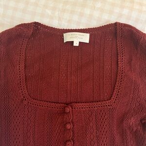Sezane Red Cardigan Sweater with Ribbed Texture